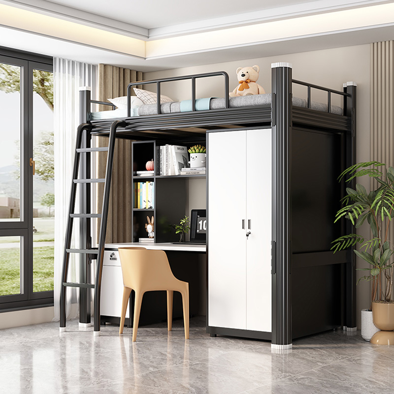 Loft Bed With Adjustable Sales Bunk Fold up Black Iron King Kids and Desk Full Frame - Image 3
