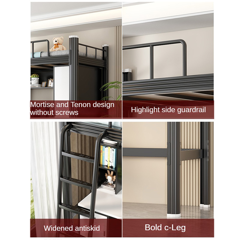 Loft Bed With Adjustable Sales Bunk Fold up Black Iron King Kids and Desk Full Frame - Image 7